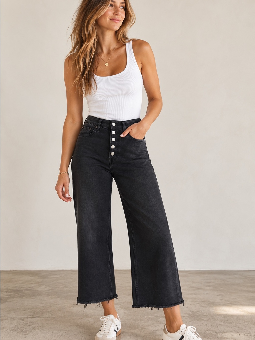 TNR Jeans Black High Rise Wide Leg Cropped Jeans Size 27